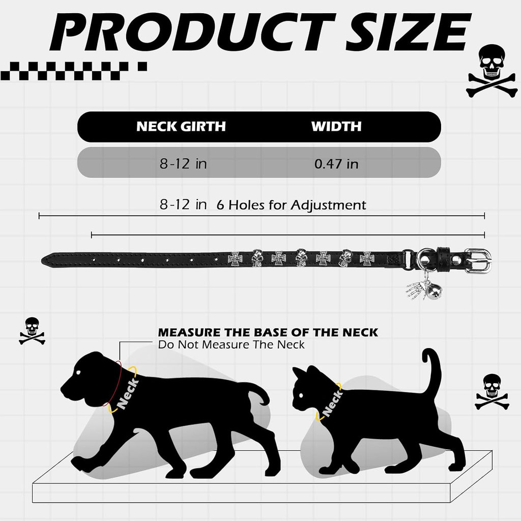 Leather Cat Collar for Girl Boy Cats,Black(Skull)