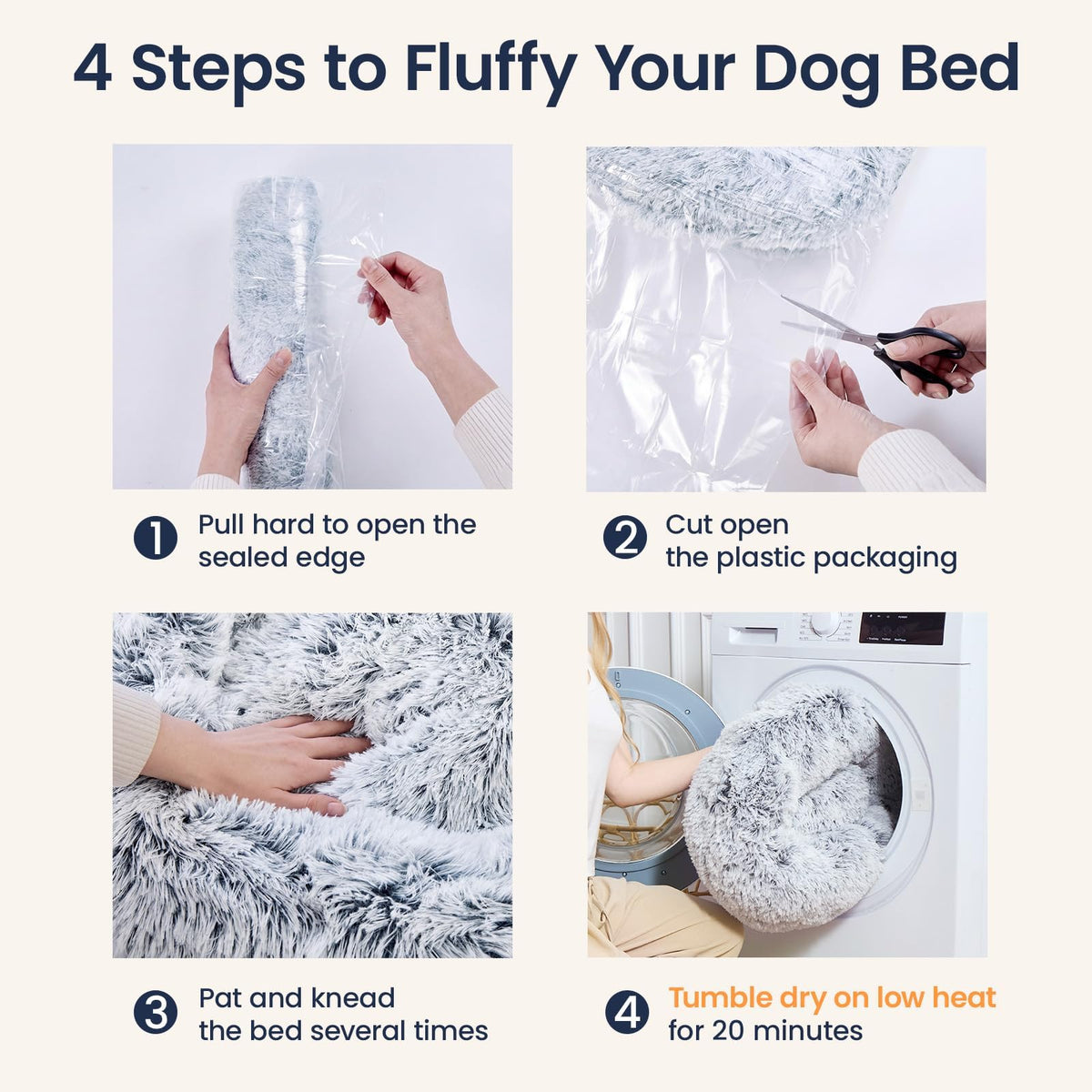 JOLLYVOGUE Small Dog Bed, Calming Dog Beds for Small Dogs & Indoor Cats - 20 Inches Donut Washable Cat Bed for Kittens & Puppies, Round Fluffy Plush Faux Fur Pet Beds(Smoke Grey)