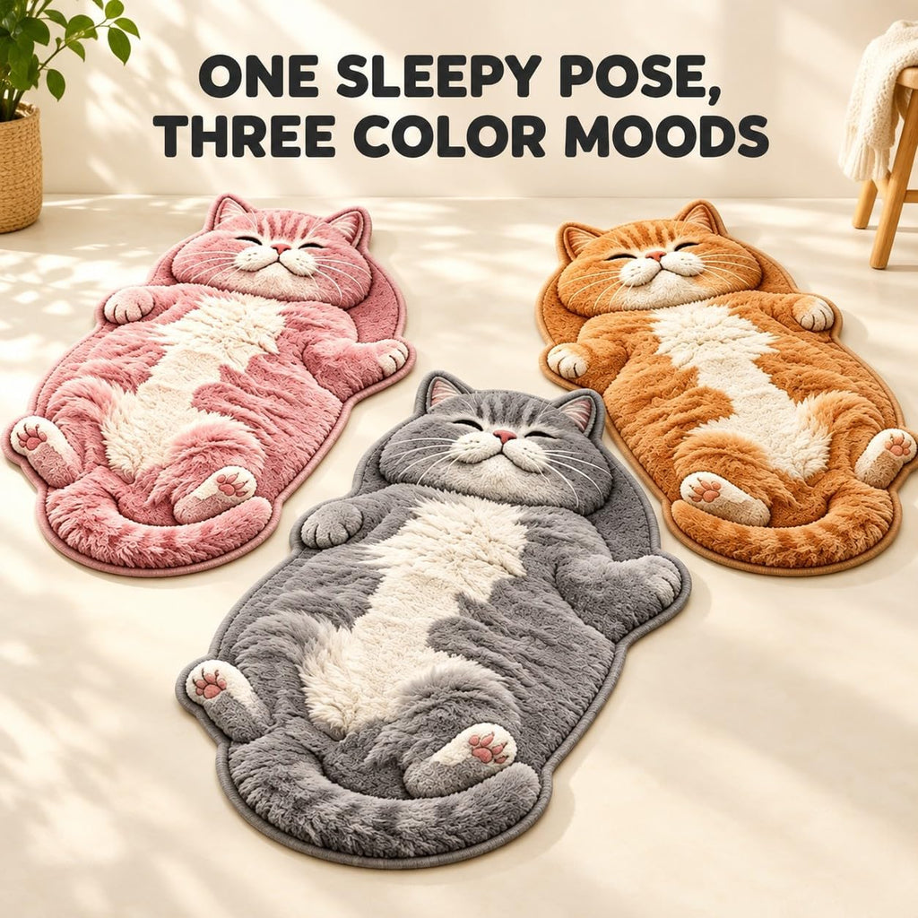 Sleeping Cat Rug, Plush Cat Shaped Floor Mat for Bedroom and Entryway