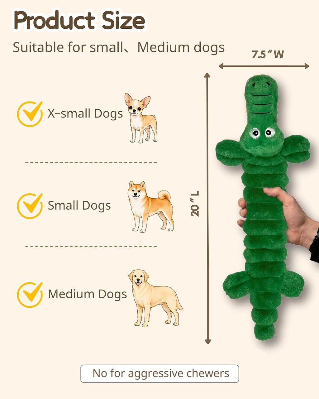 3 Pack No Stuffing Squeaky Dog Toys for Small Dogs,Plush Crinkle Toy