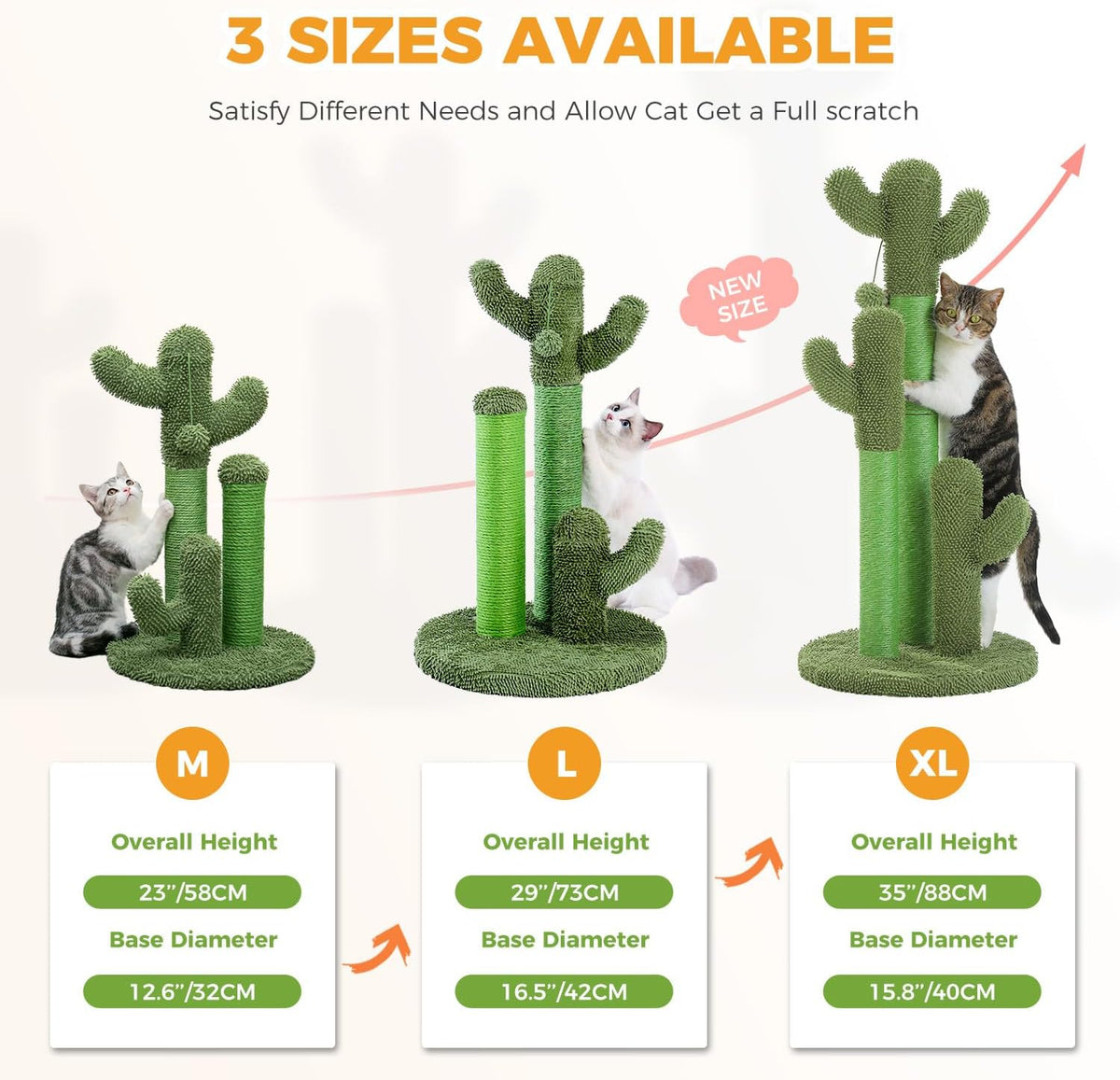 PAWZ Road Cactus Cat Scratching Post 23”Cat Scratcher with Toy Ball
