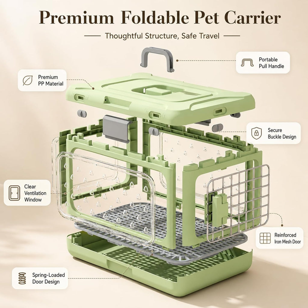 Hard Cat Carrier Foldable,Portable Dog Crate with Ventilation & Raised Separation Meshs Floor,Dog Travel Crate,Collapsib