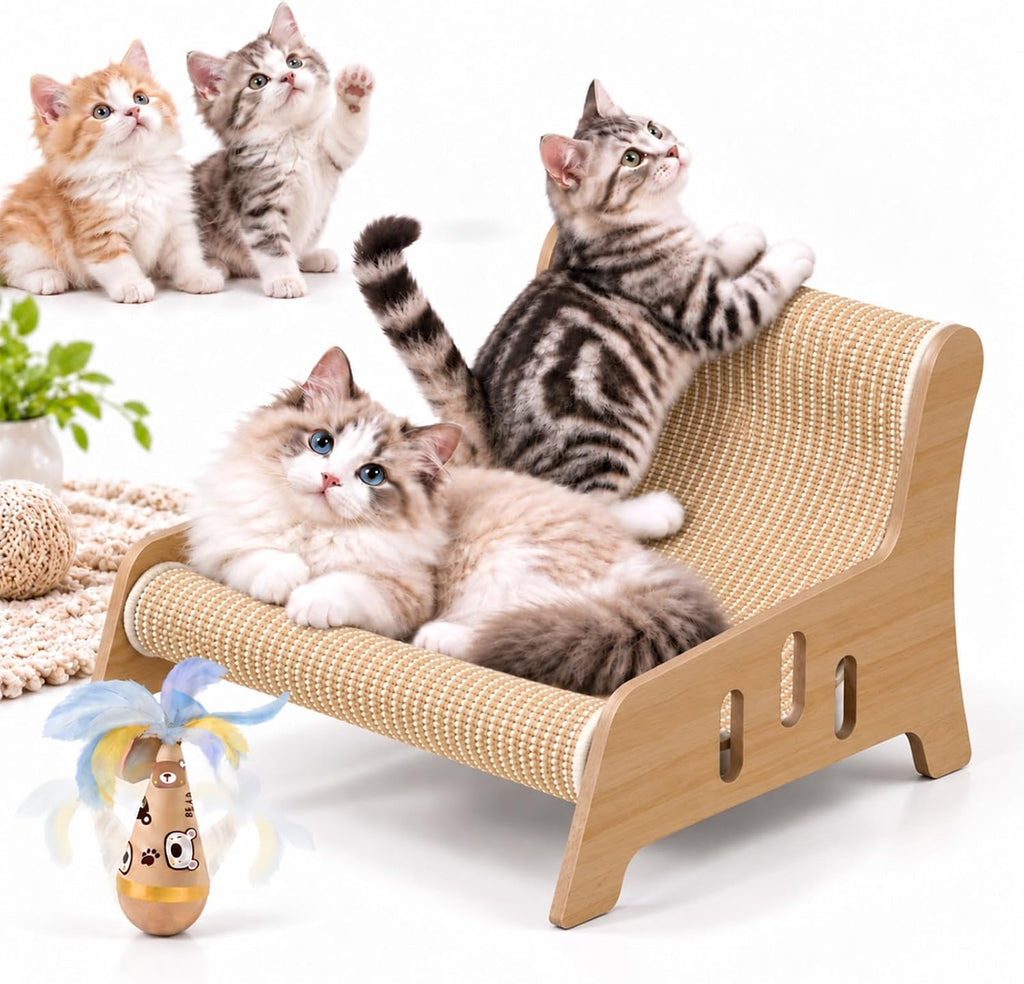 Cat Scratch Lounger Chair, 2-in-1 Sisal Scratcher Board Bed, Standard
