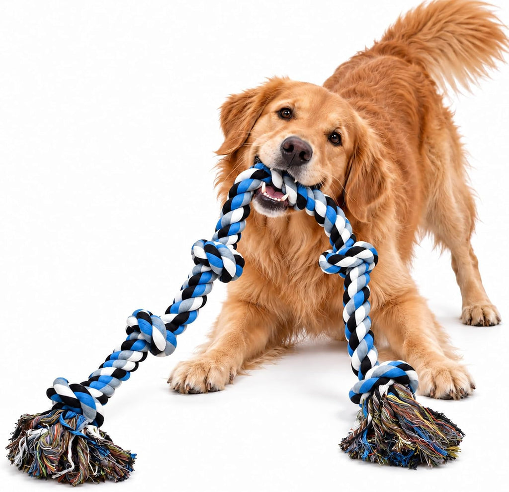 LECHONG Dog Toys for Aggressive Chewers Tough Rope Chew Toys for Large and Medium Dog 3 Feet 5 Knots Indestructible Cott