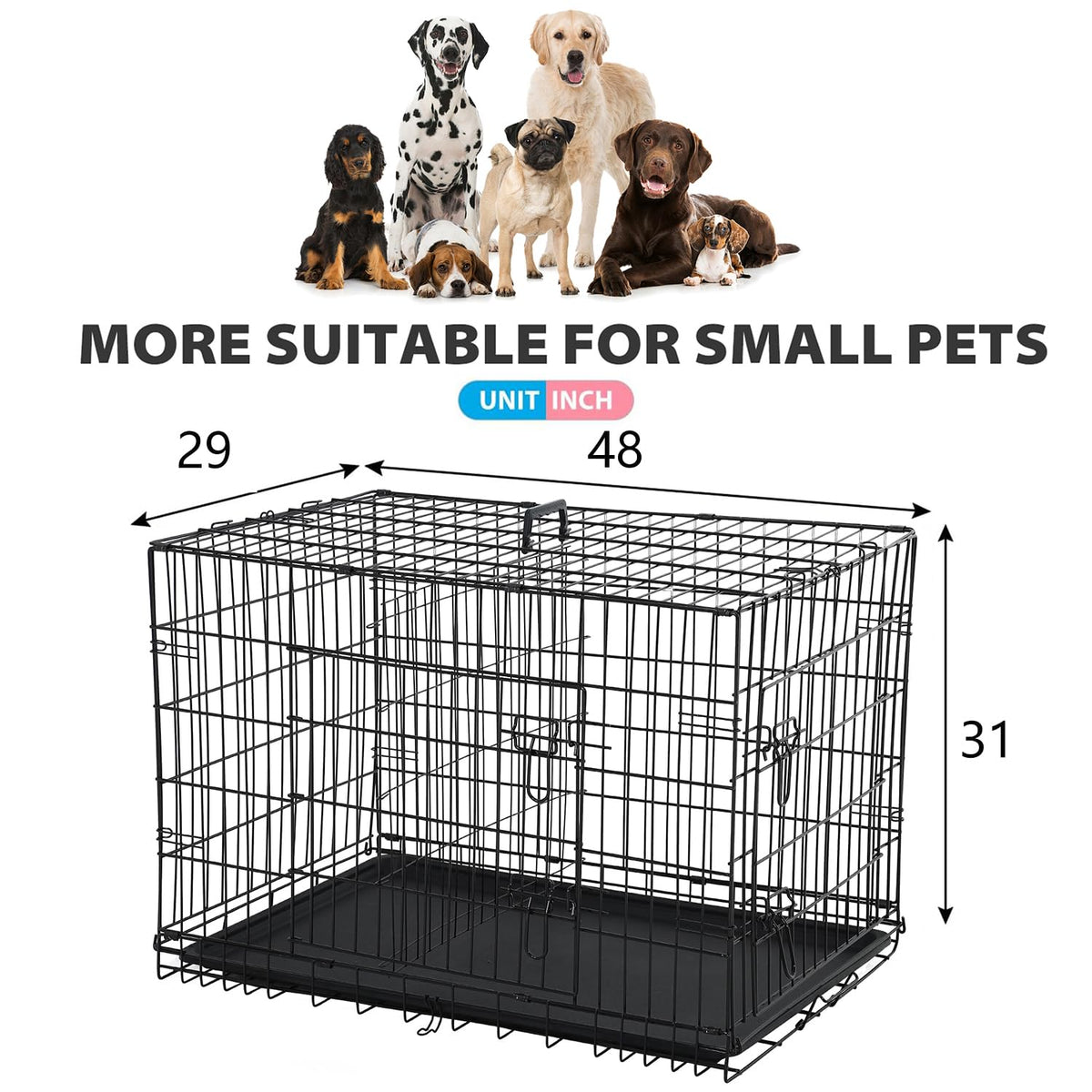 BestPet | Dog Crate | 48" | Black | Foldable Metal Kennel with Double Doors