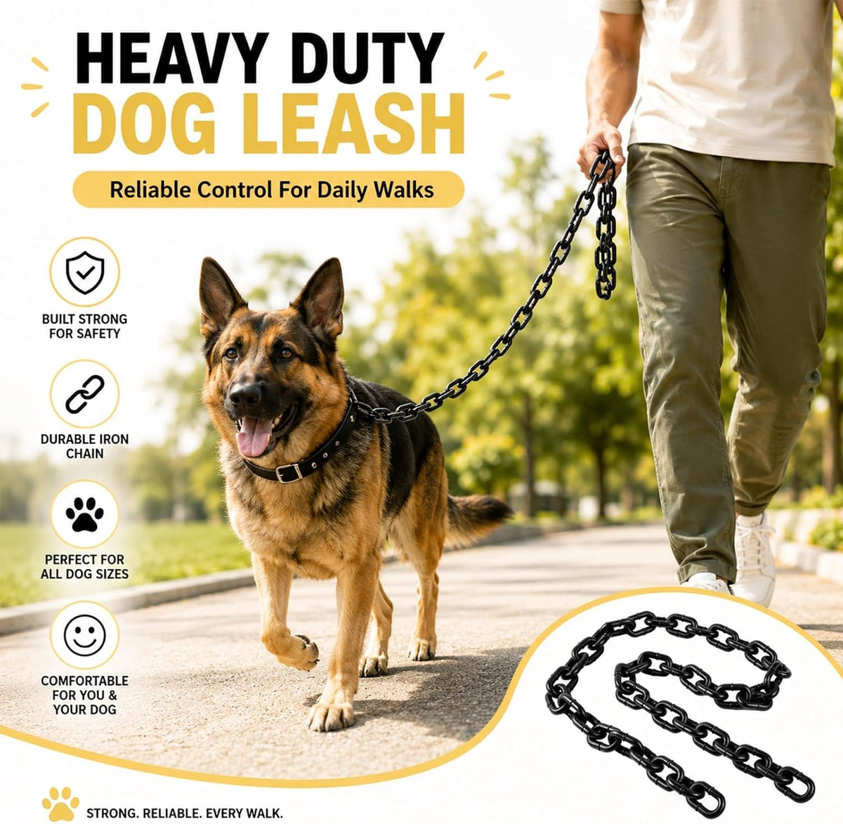Fake Big Chain Dog Leash for Small Dogs & Cats, 75 Inch，Grey