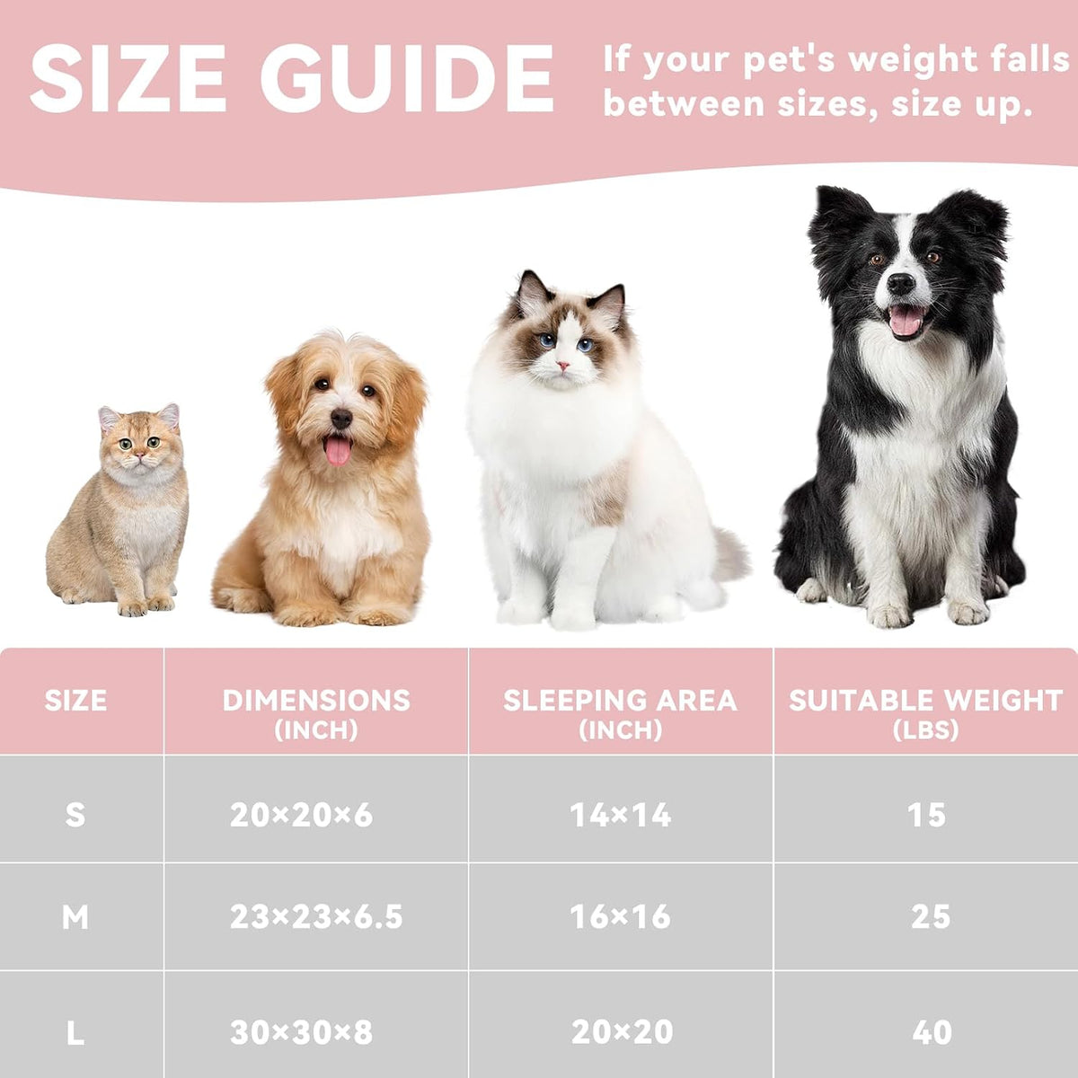 Zerbuger 20in Pink Round Dog Bed Sofa for Dogs Cats, Machine Washable