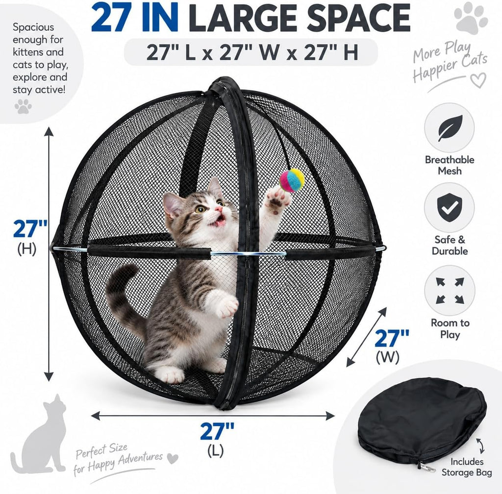 Cat Outdoor Enclosure, Rolling Cat Ball, Foldable Mesh Playpen for Outside