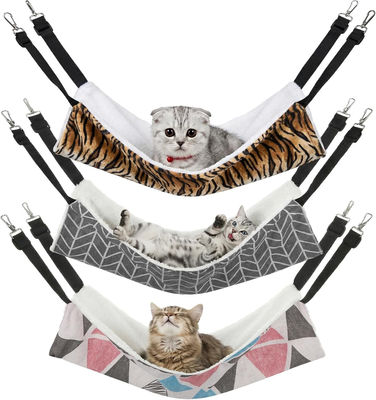 BBTO 3 Pcs Reversible Hanging Hammock Soft Plush for Cat Ferret,Dot