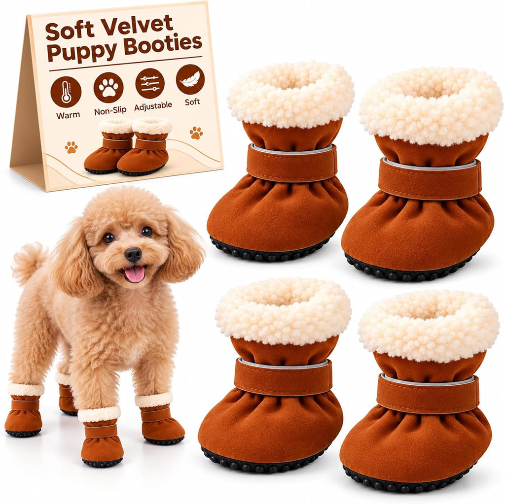 Soft Velvet Puppy Booties Warm Non-Slip Paw Covers for Small Dogs(Black,M)