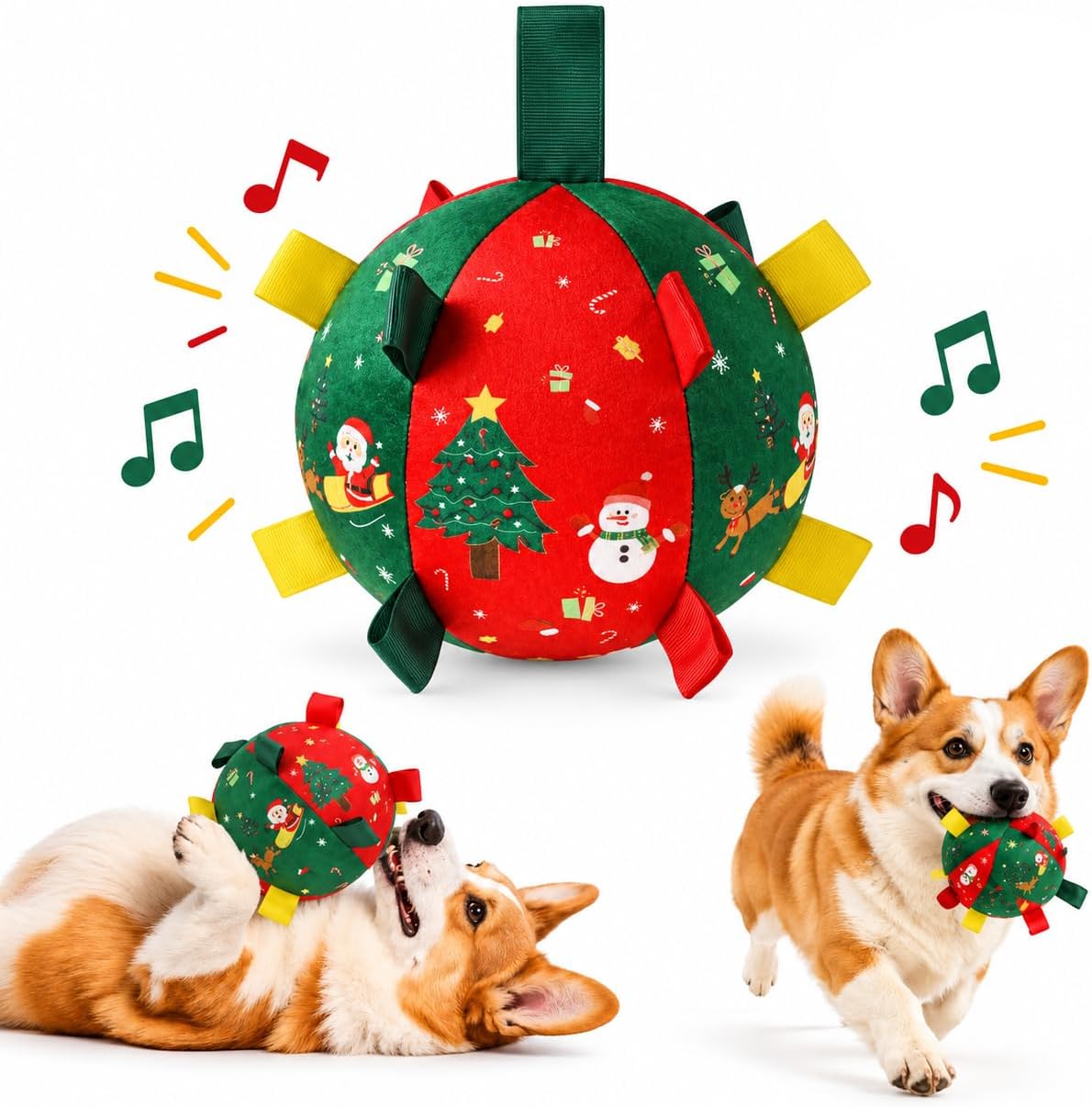 Interactive Dog Ball Rope Toy,Christmas Soccer Ball Toy with Straps for Small and Medium Dogs，Bell Version