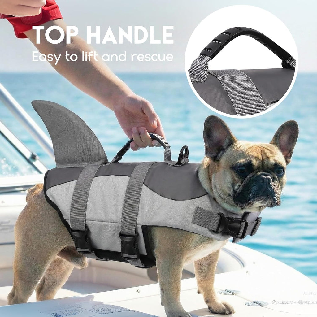 ASENKU Dog Life Jacket - Pet Safety Vest for Swimming & Boating, Shark Life Jacket with Floatation, Dog Lifesavers Swims