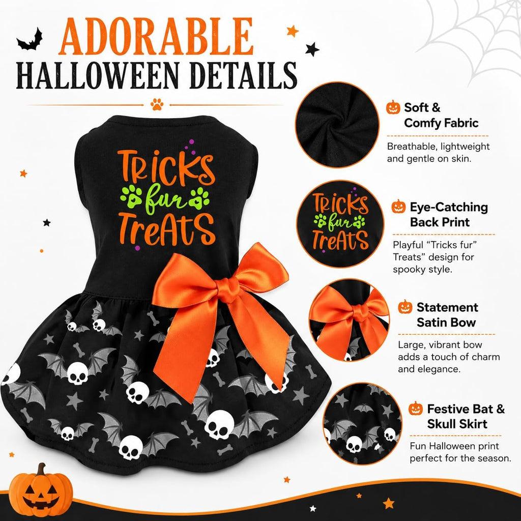 Halloween Dog Dress, Holiday Cat Cotton Outfits Skull Skirt for Small Boys and Girls Puppies Pets Doggie