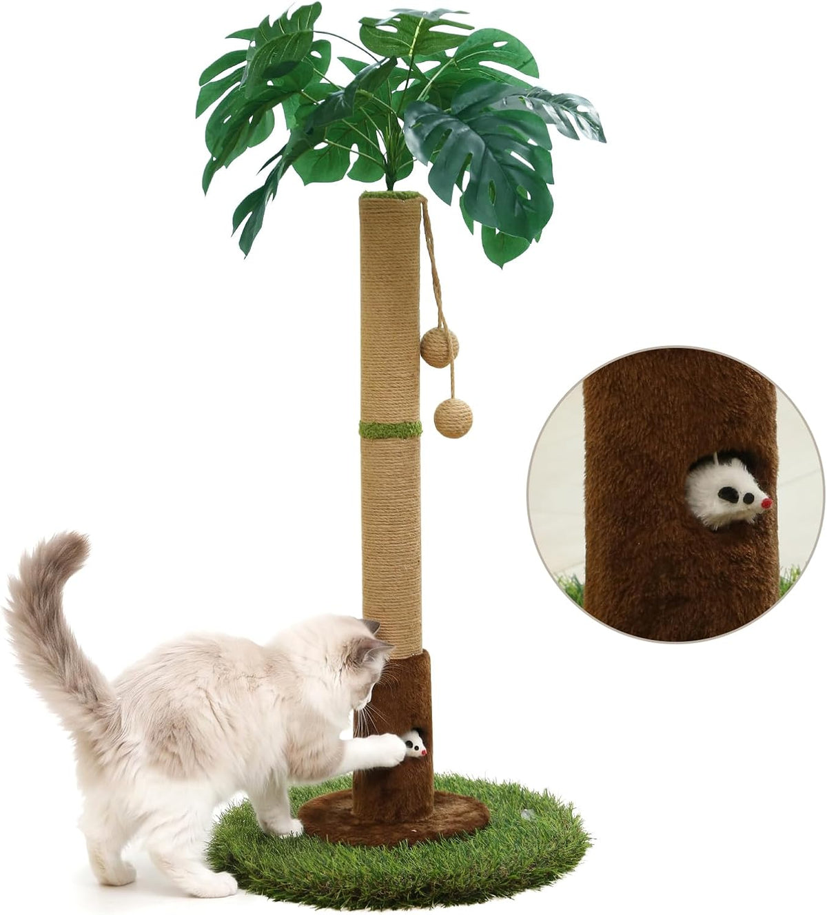 35" inch Cat Scratching Post,sisal cat Scratcher Tree with Leaves