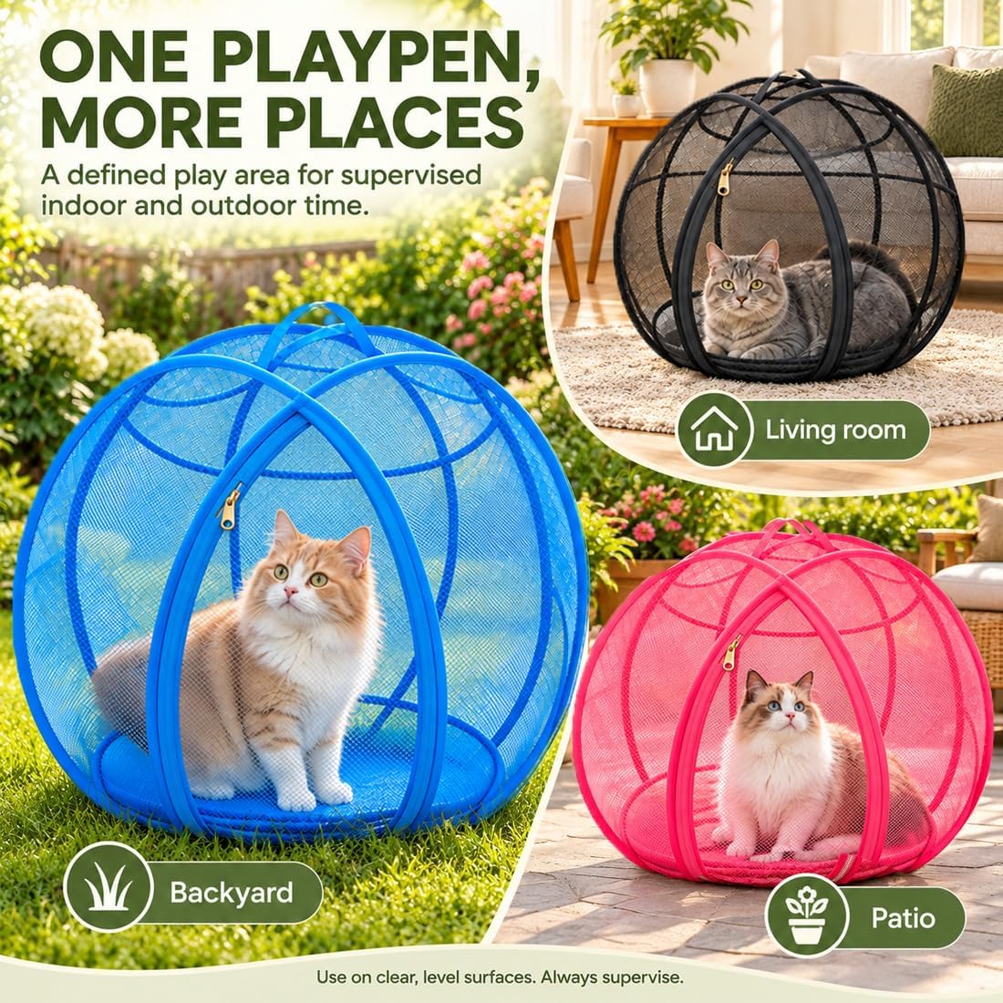 360° Panoramic Pop-Up Rolling Cat Playpen Ball, 27" Hamster Ball for Cats