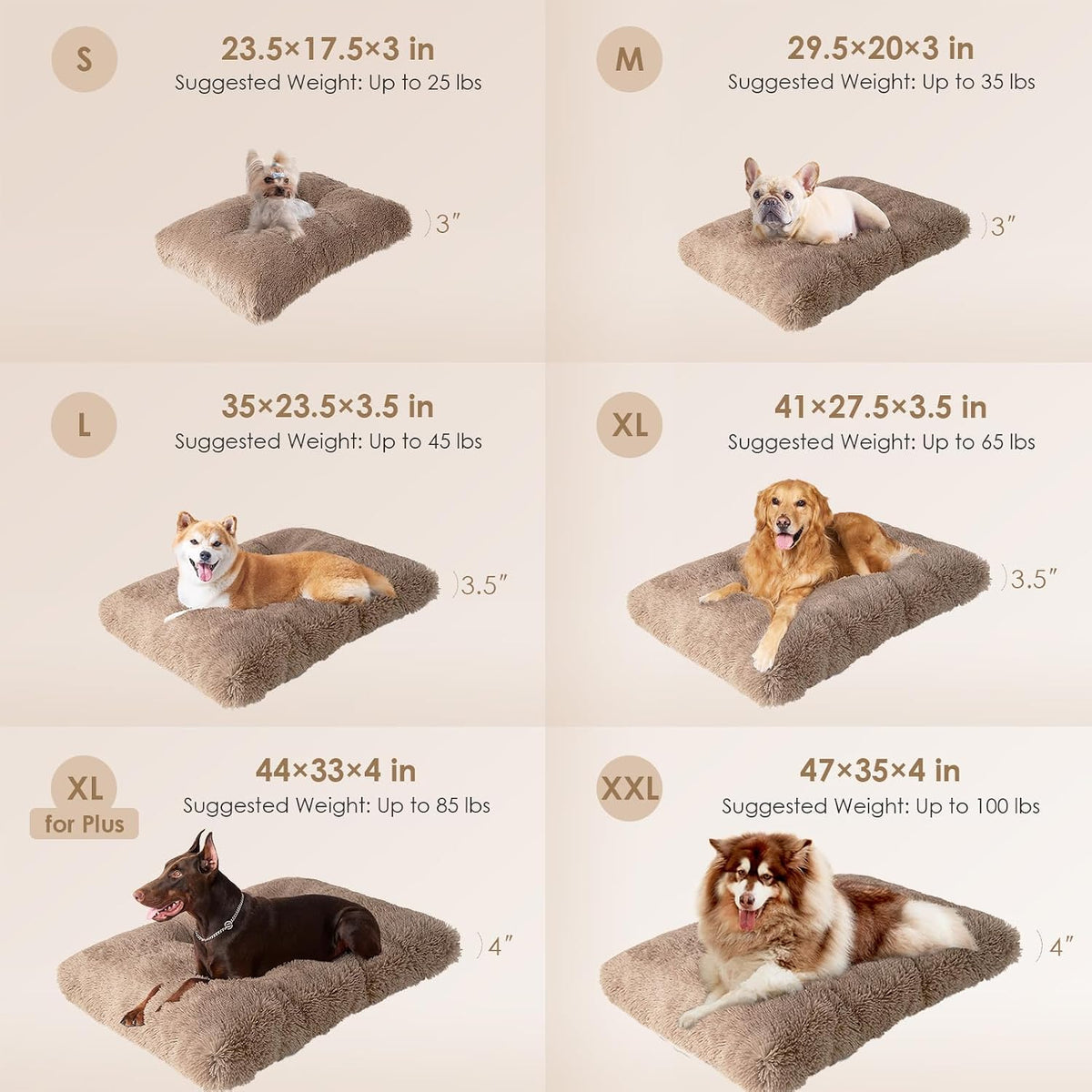 EHEYCIGA Fluffy Dog Crate Bed for Medium Dogs, Plush Crate Pad, Camel