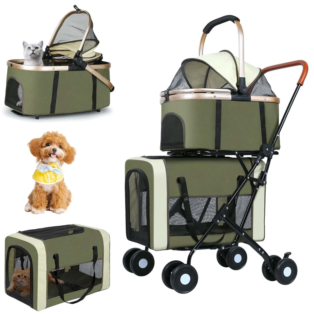Double Pet Stroller for Dogs and Cats(Green)