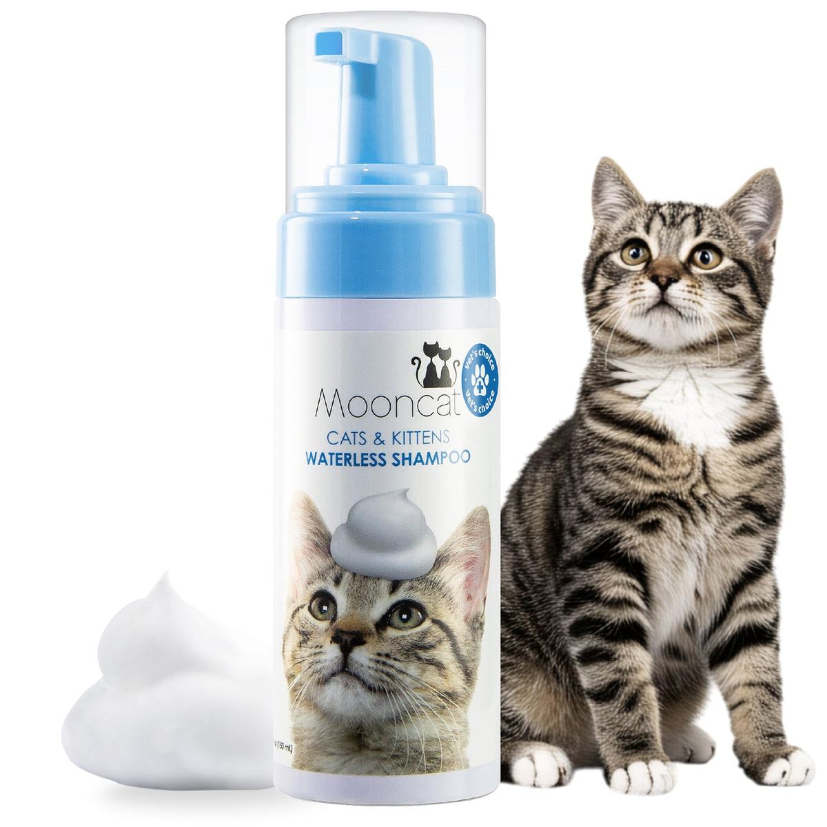 Mooncat Waterless Cat Shampoo, Short Hair Cats, No-Rinse Lick Safe Foam