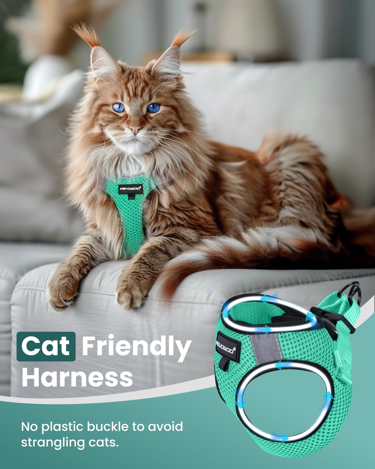FAYOGOO Cat Harness and Leash Set, Escape-Proof Step-in Vest for Walking