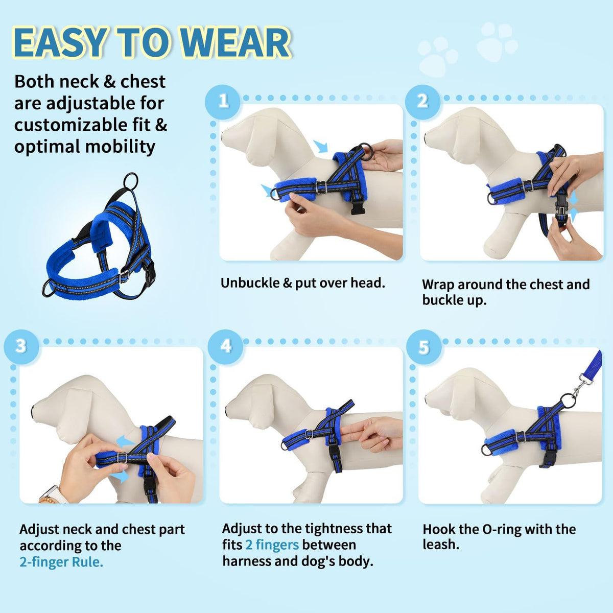 Lukovee Small Dog Harness and Leash Set, No Pull Soft Padded, 4ft Leash, XS