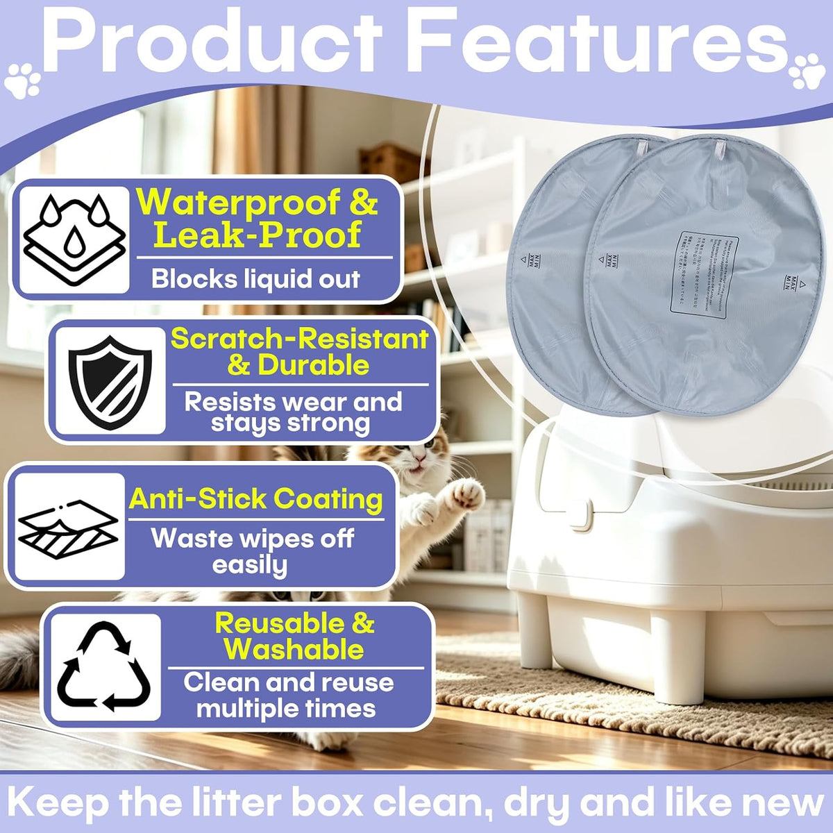 2 Pcs Cat Litter Pad Compatible with PARUUNTYS Self-Cleaning Litter Box