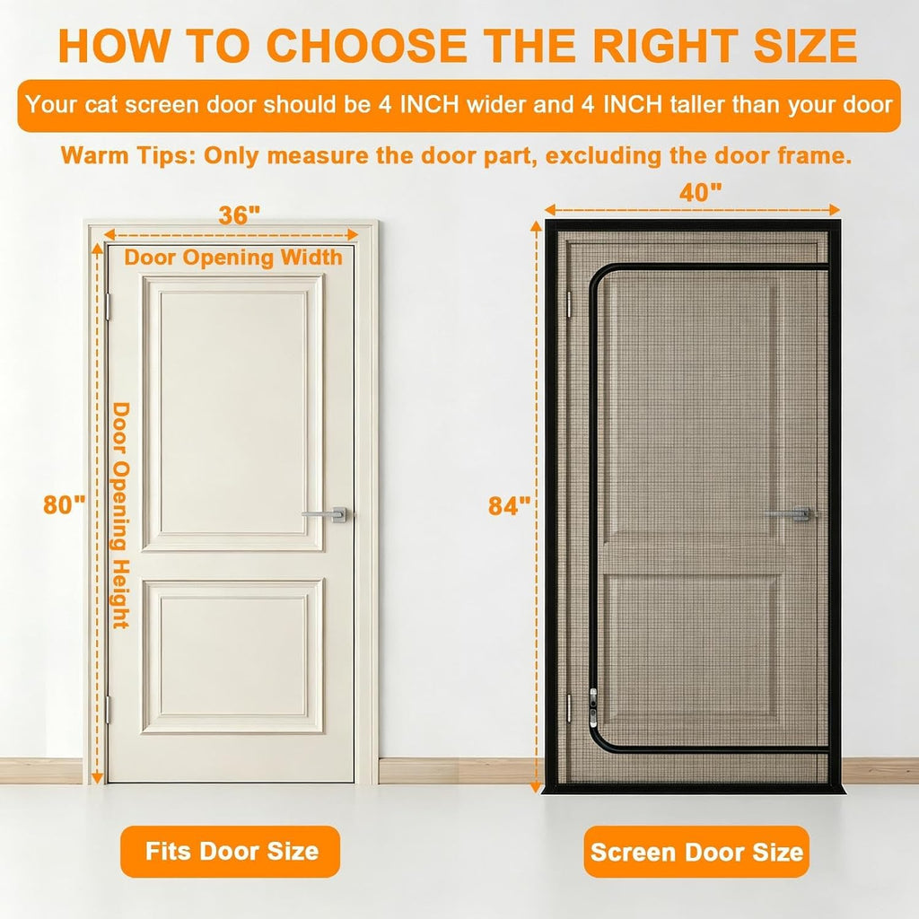 Reinforced Cat Screen Door, 36x76in Heavy Duty Pet Screen Door