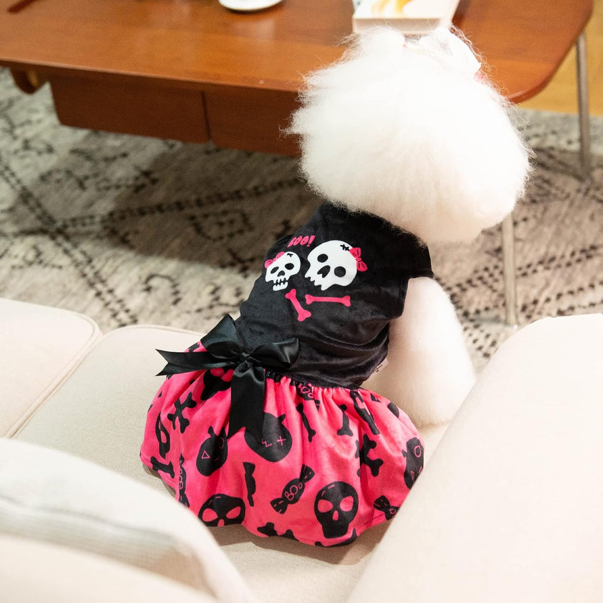CuteBone Halloween Dog Dress Skulls Velvet for Small Dogs Girl Puppy Dresses Pink Dog Clothes