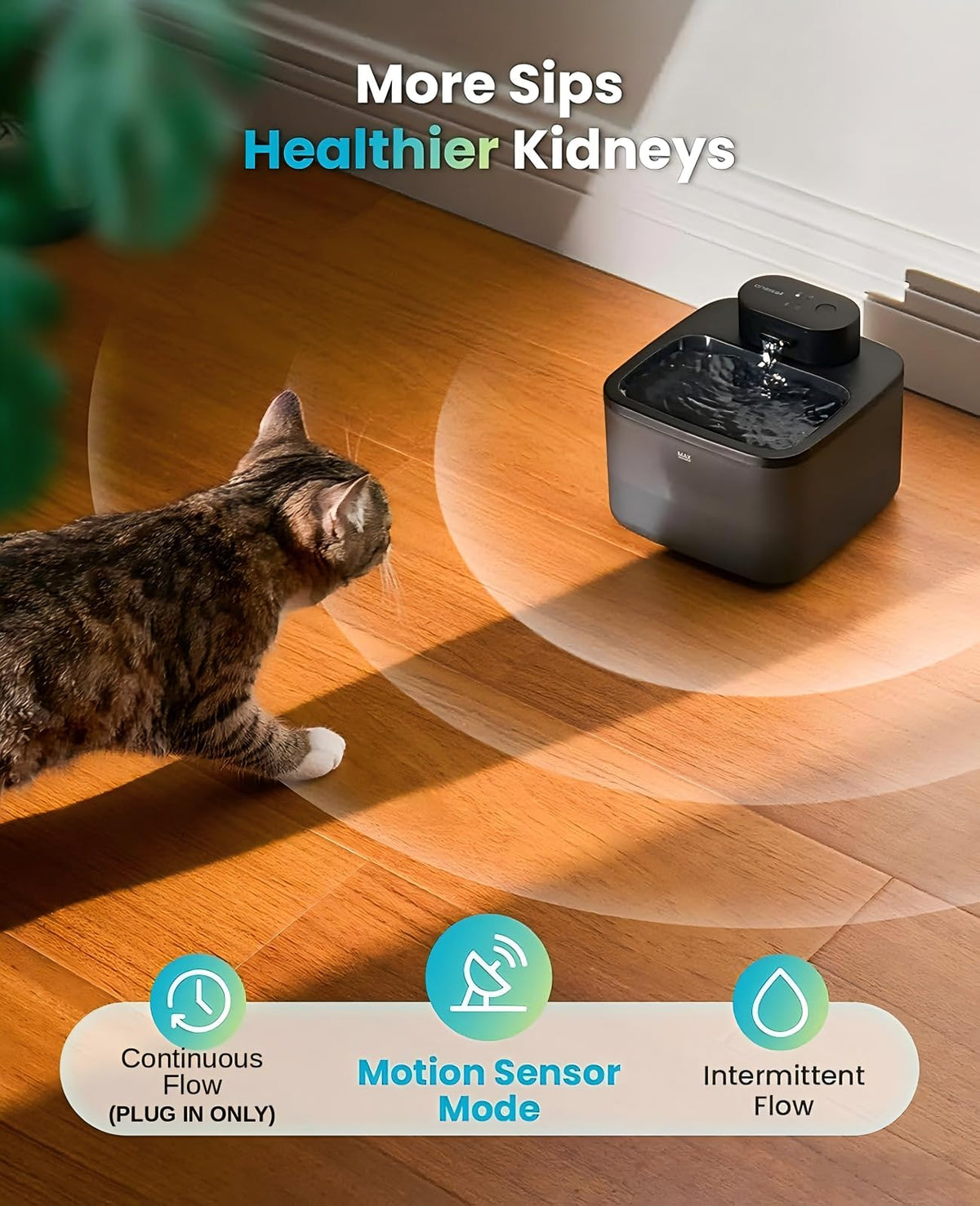 oneisall 2.2L/74oz Wireless Cat Water Fountain