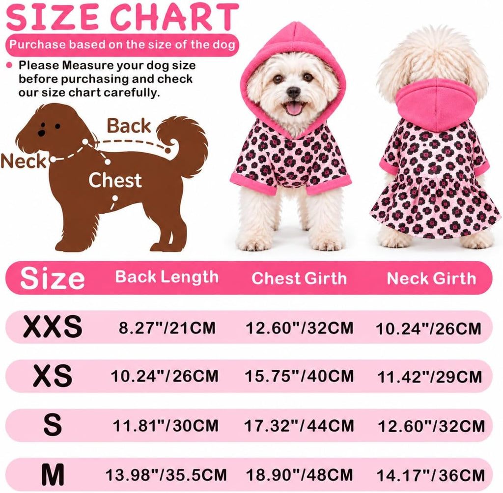 Dog Hoodie Sweaters for Small Dogs,Leopard Print Hooded Dress Skirt for Chihuahua Yorkie Pomeranian Maltese Poodle Pug,W