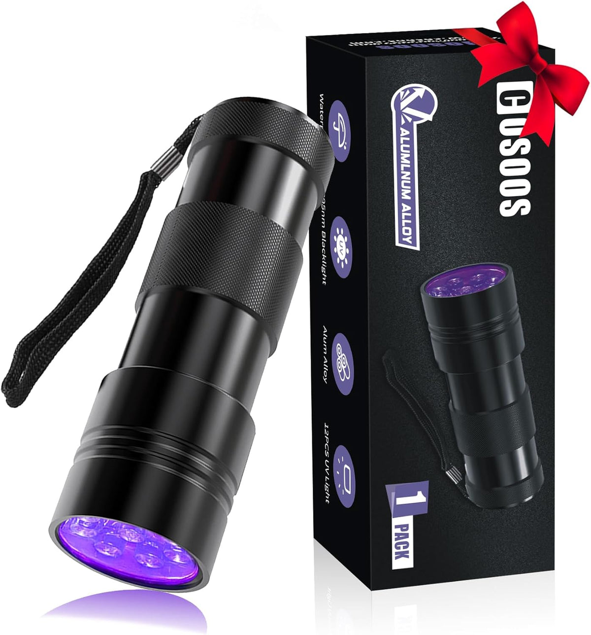 COSOOS 2 Pack UV Flashlight, 12 LED Handheld Blacklight Flashlight 395nm Mini Light Torch Detector for Dog Pet Urine Sta