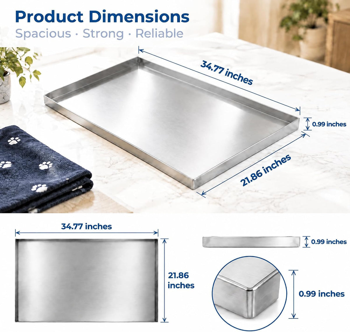 Stainless Steel Dog Crate Pan Replacement 35 inch, Chew-Proof Tray