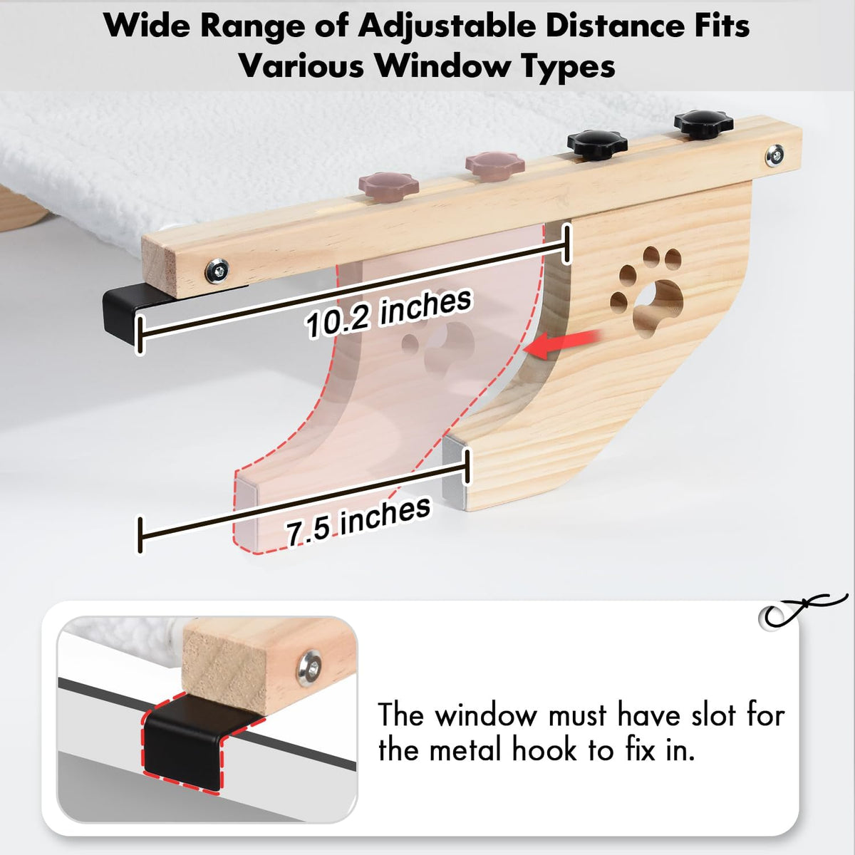 AMOSIJOY Cat Windowsill Perch with Wood & Metal Frame for Large Cat, 21.7in