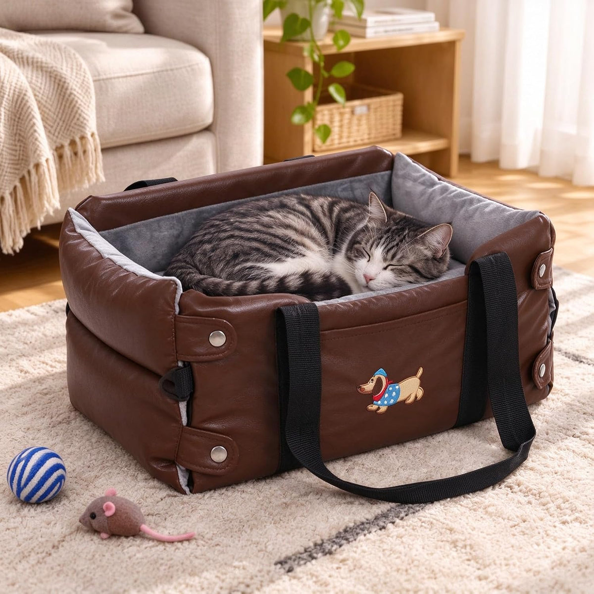 Dog Car Seat 2-in-1 Pet Bed, Soft Plush Travel Carrier for Small Pets