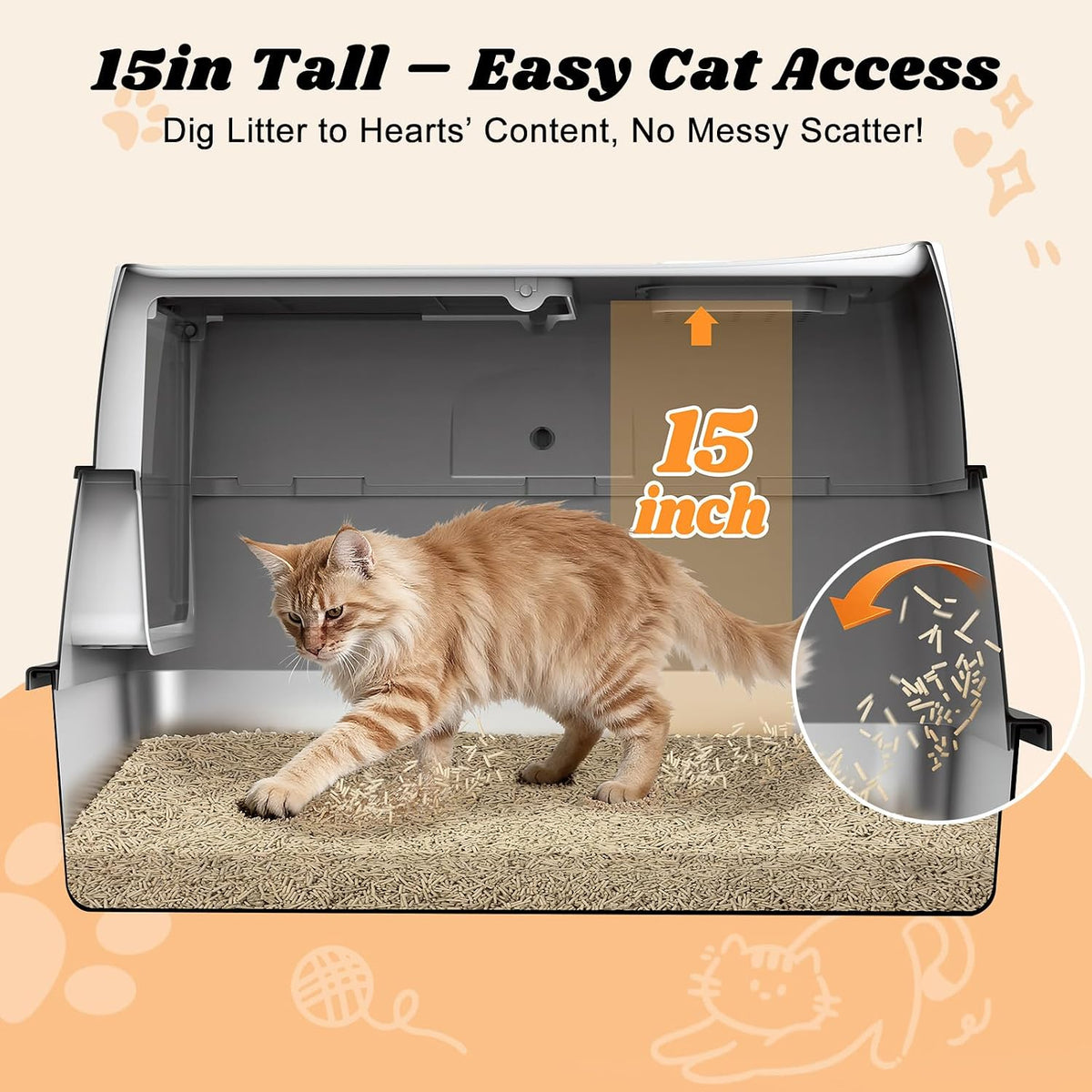 Stainless Steel Litter Box with Lid | XL Enclosed Covered Cat Litter Box