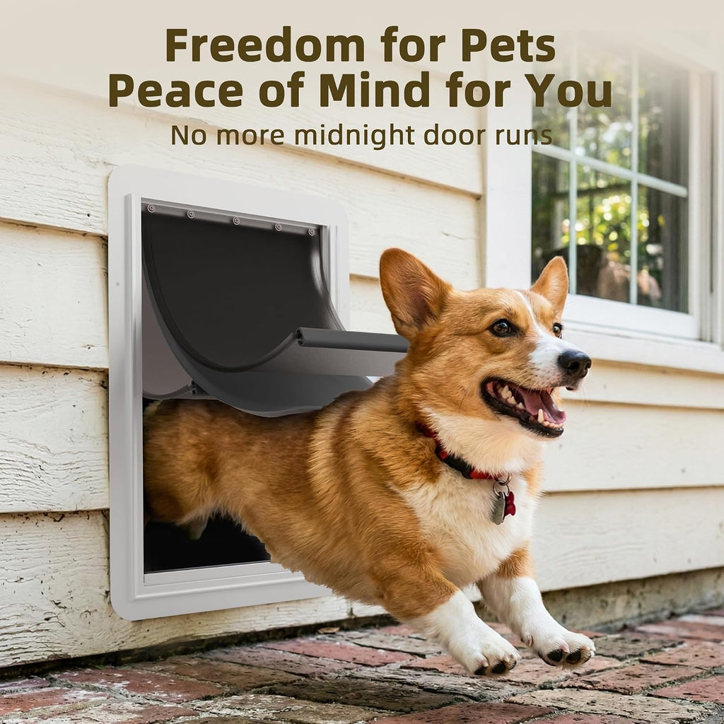 URSPET Medium Dog Door for Wall, 3-Flap Insulated, Steel Frame,White