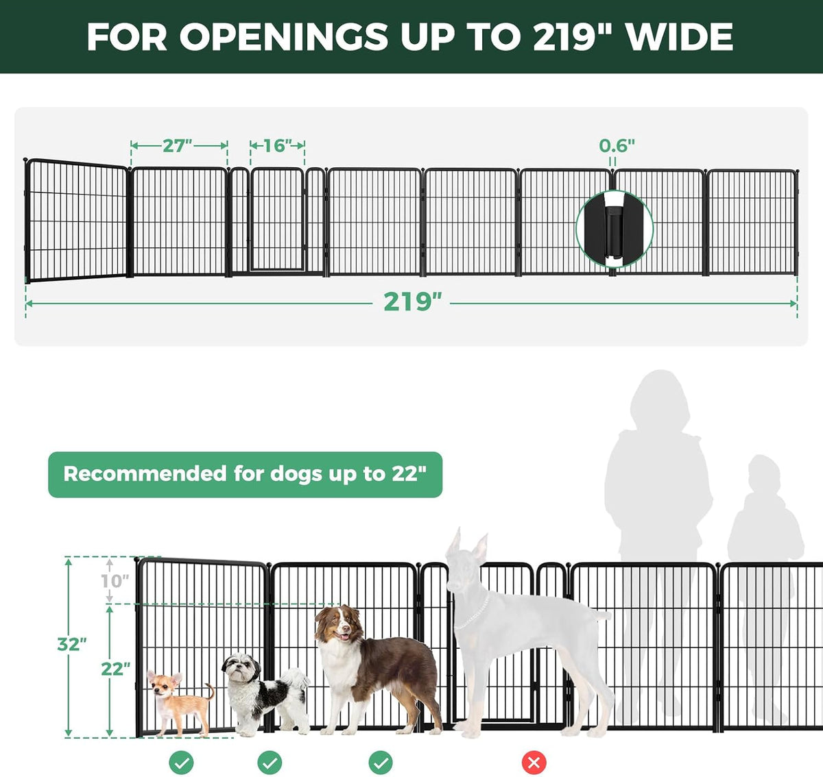 FXW Dog Gate, Extra Wide Adjustable for Openings Up to 219", 32" H