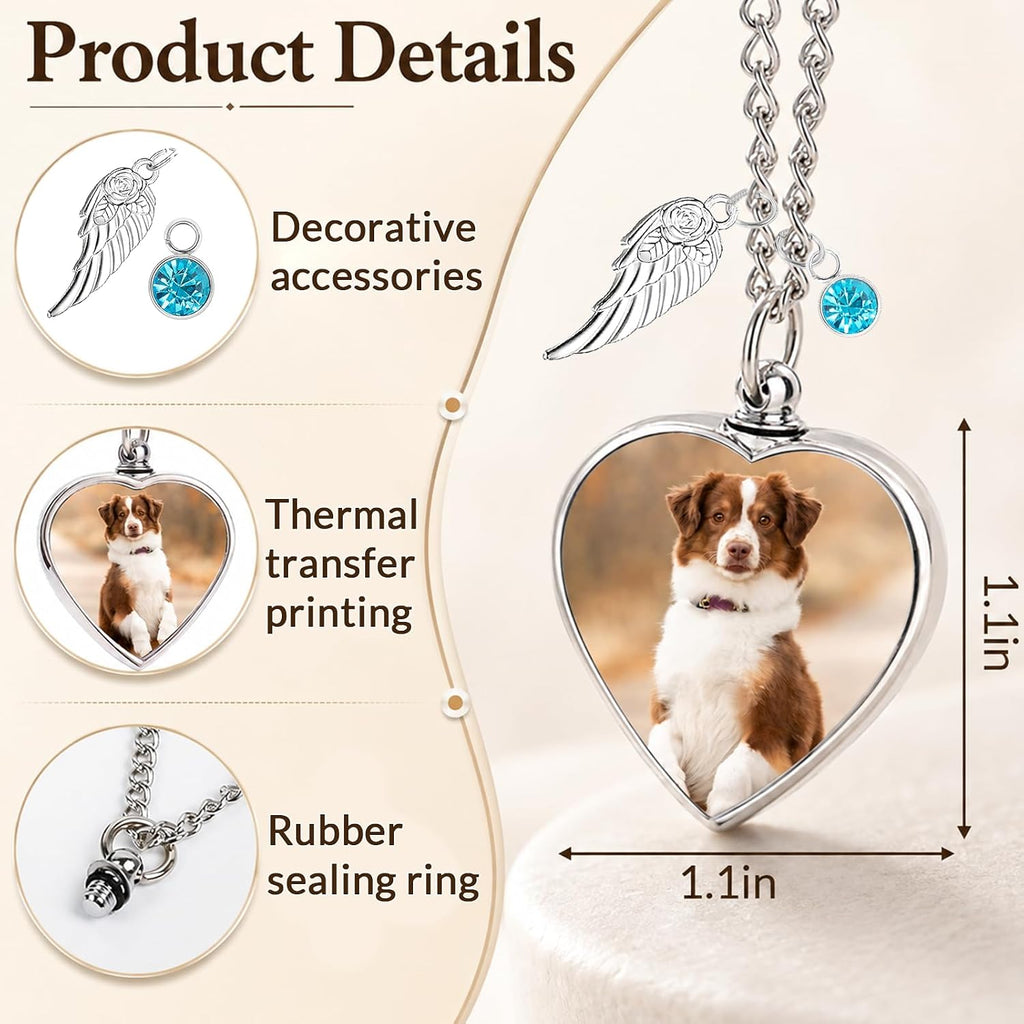 HJX Personalized Pet Ashes Necklace with Photo Text for Pet Lovers