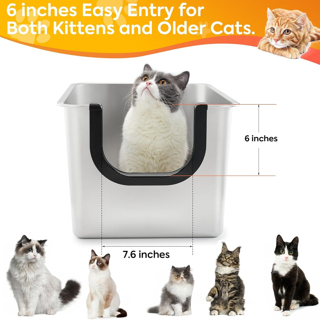 Yangbaga Extra Large Stainless Steel Cat Litter Box with High Sides
