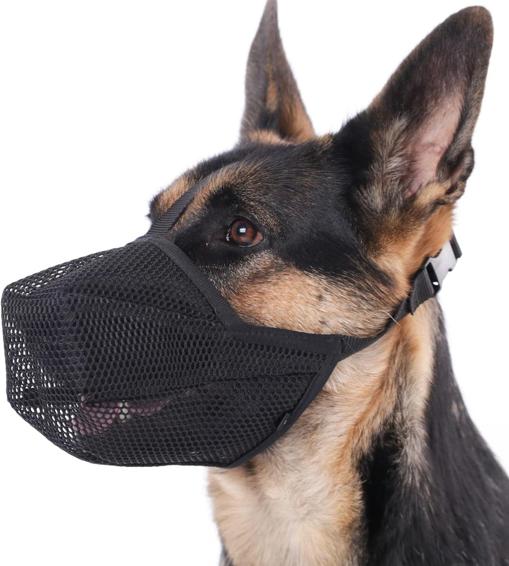 Dog Muzzle, Patented Soft Mesh Muzzle for Scavenging | Black, L