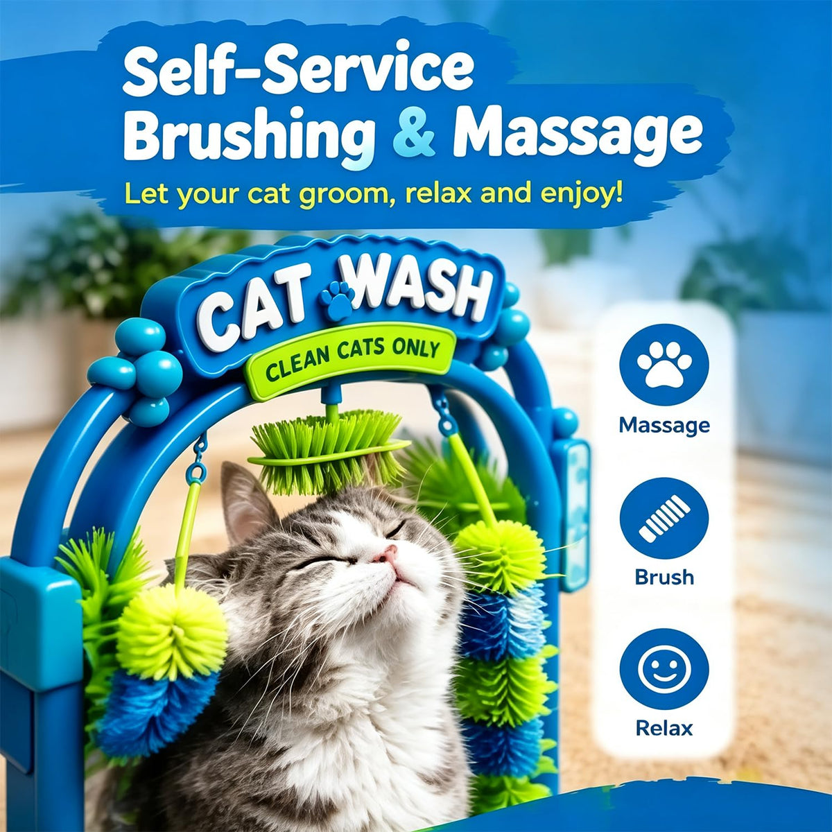 Cat Wash Grooming Station, Hair Catcher Grooming Tool with Sturdy Base, Cat Wash Grooming Station Toy, Help Cats Enjoy M