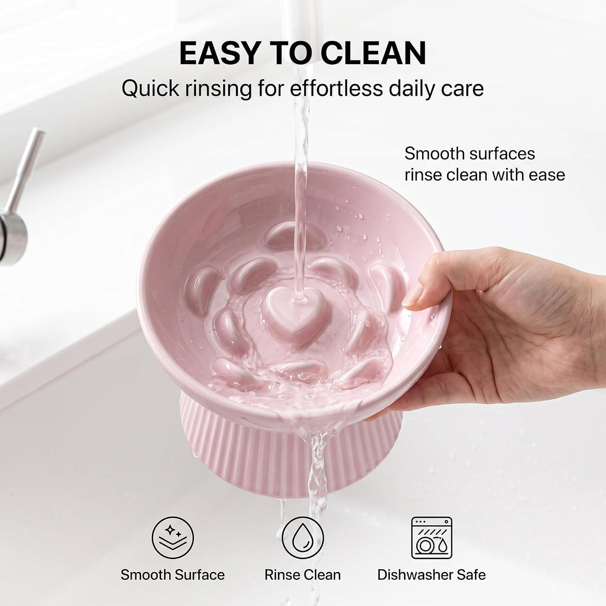 Elevated Slow Feeder Cat Bowl Ceramic Raised Feeder Pink