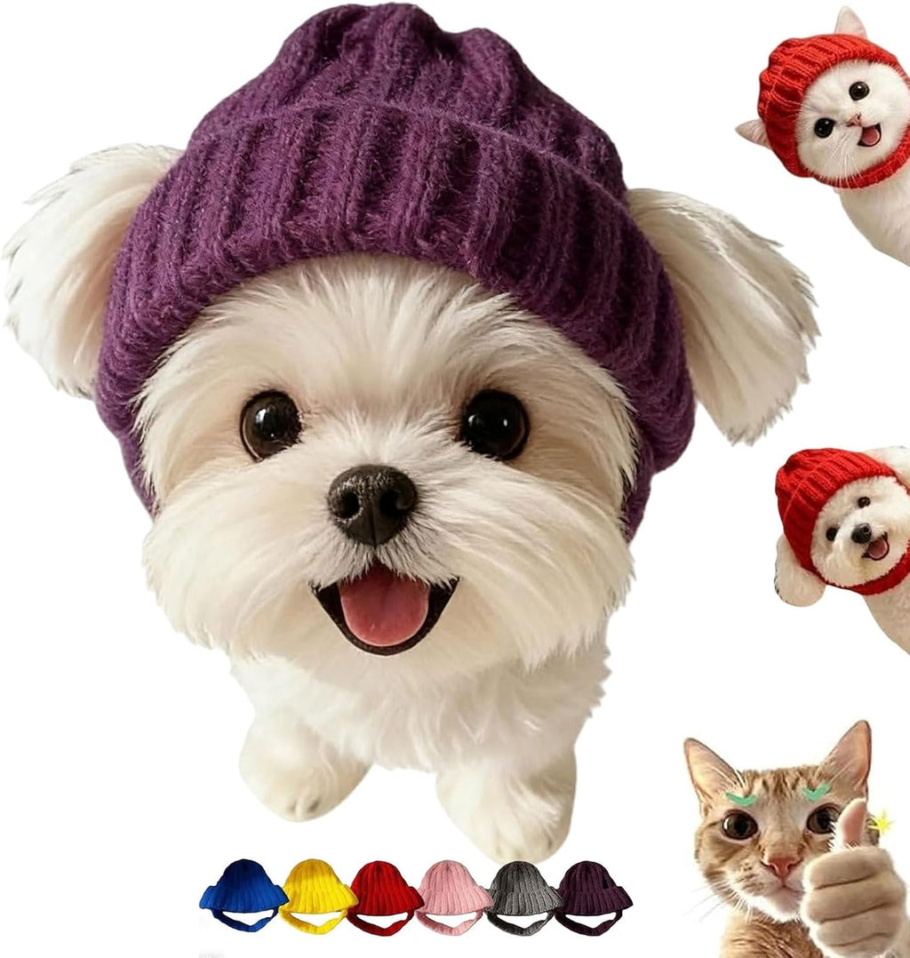 Dog Beanie Hat with Ear Holes, Dog Winter Hats for Small Dogs, Cozy Soft Knitted Hat Pet Cap for Halloween Christmas Cos