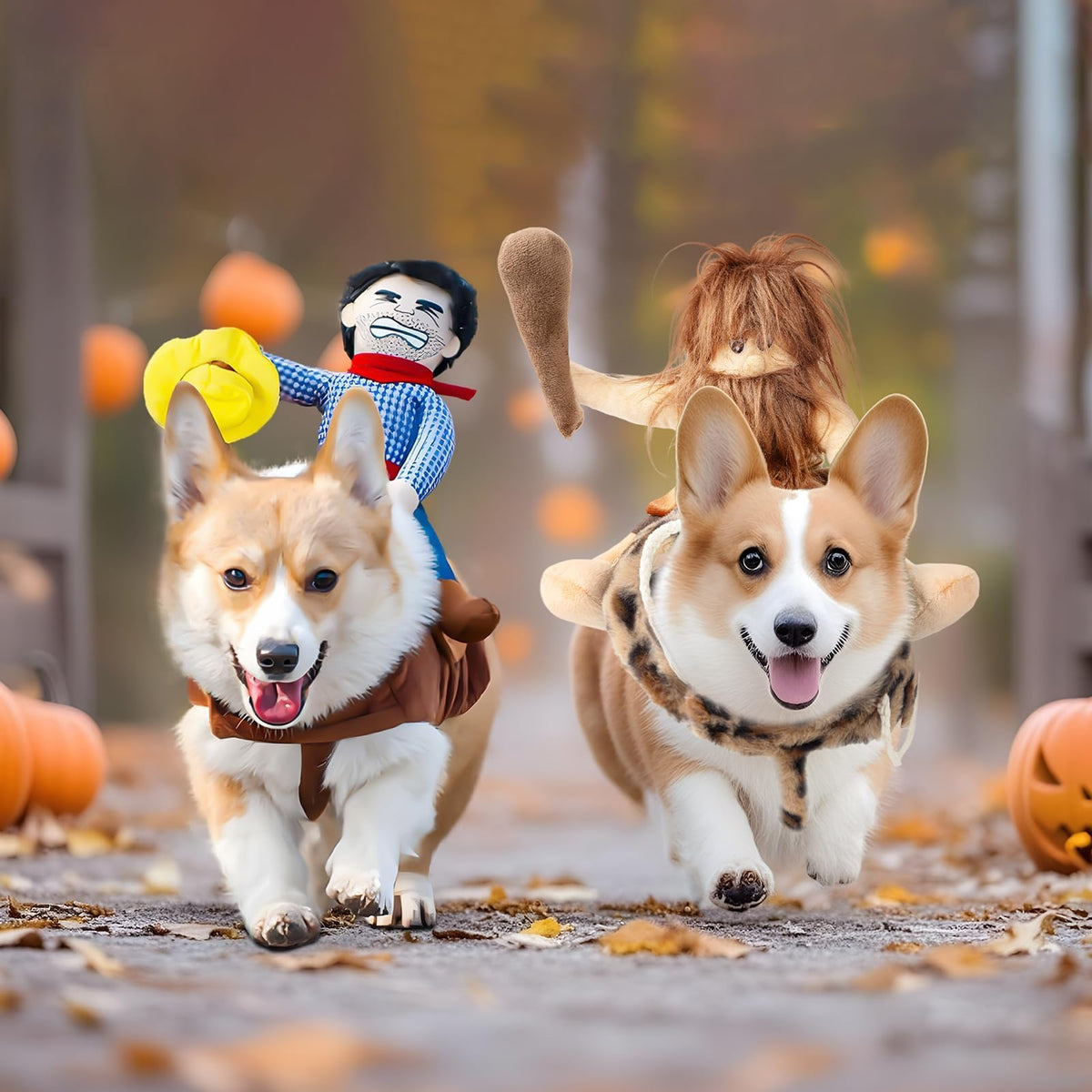 DELIFUR Dog Halloween Costume Funny Dog Cowboy Riding Costume Pet Costume Cat Suit Cowboy Rider Style for Small Medium Large Dogs (Primitive Man, Large)