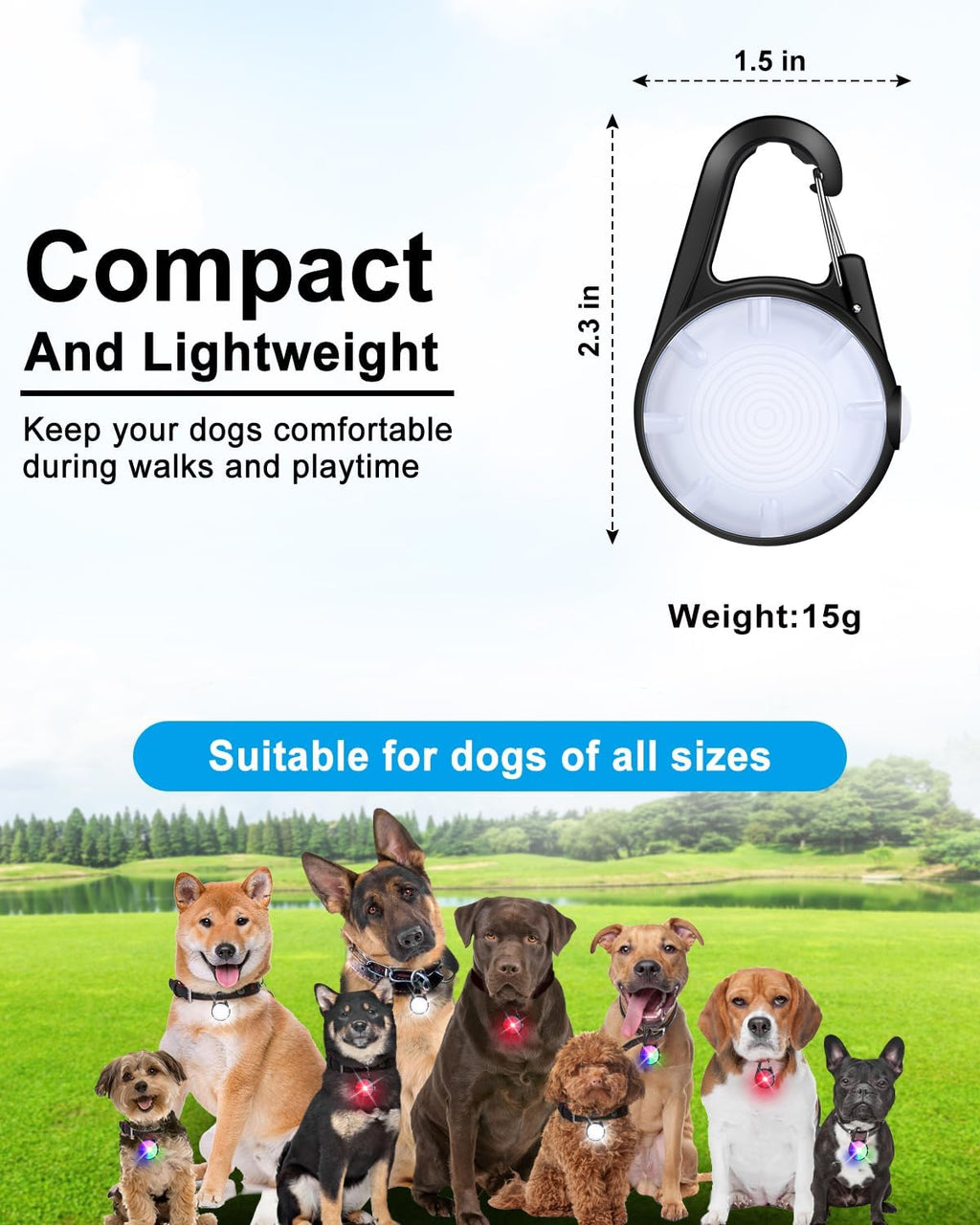 Dog Collar Light for Night Walking Clip On, 4 Modes & Rechargeable, 2 Pack