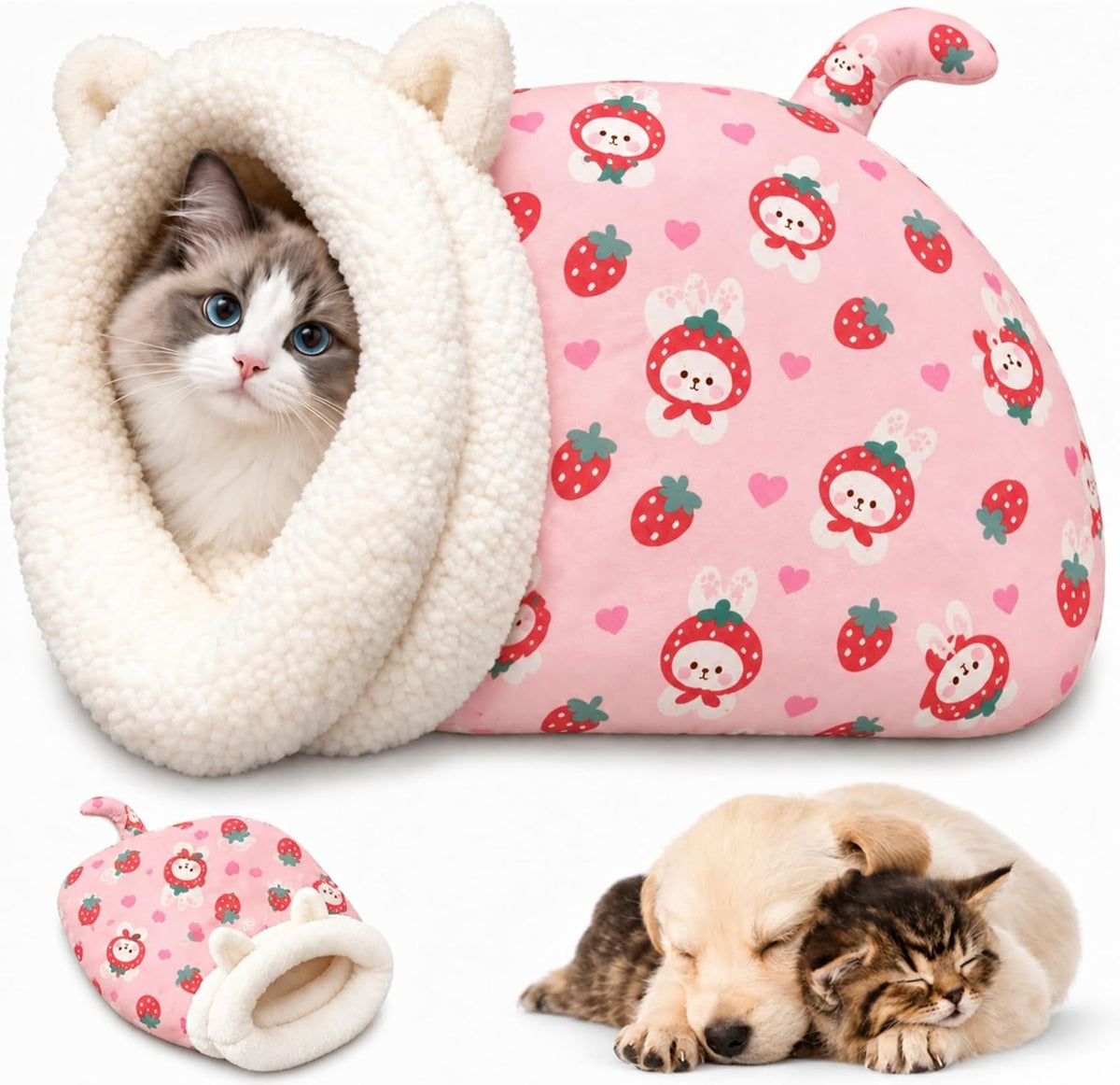 Cat Sleeping Bag for Indoor Cats, Plush Cat Sack Bed with Cozy Cave Opening