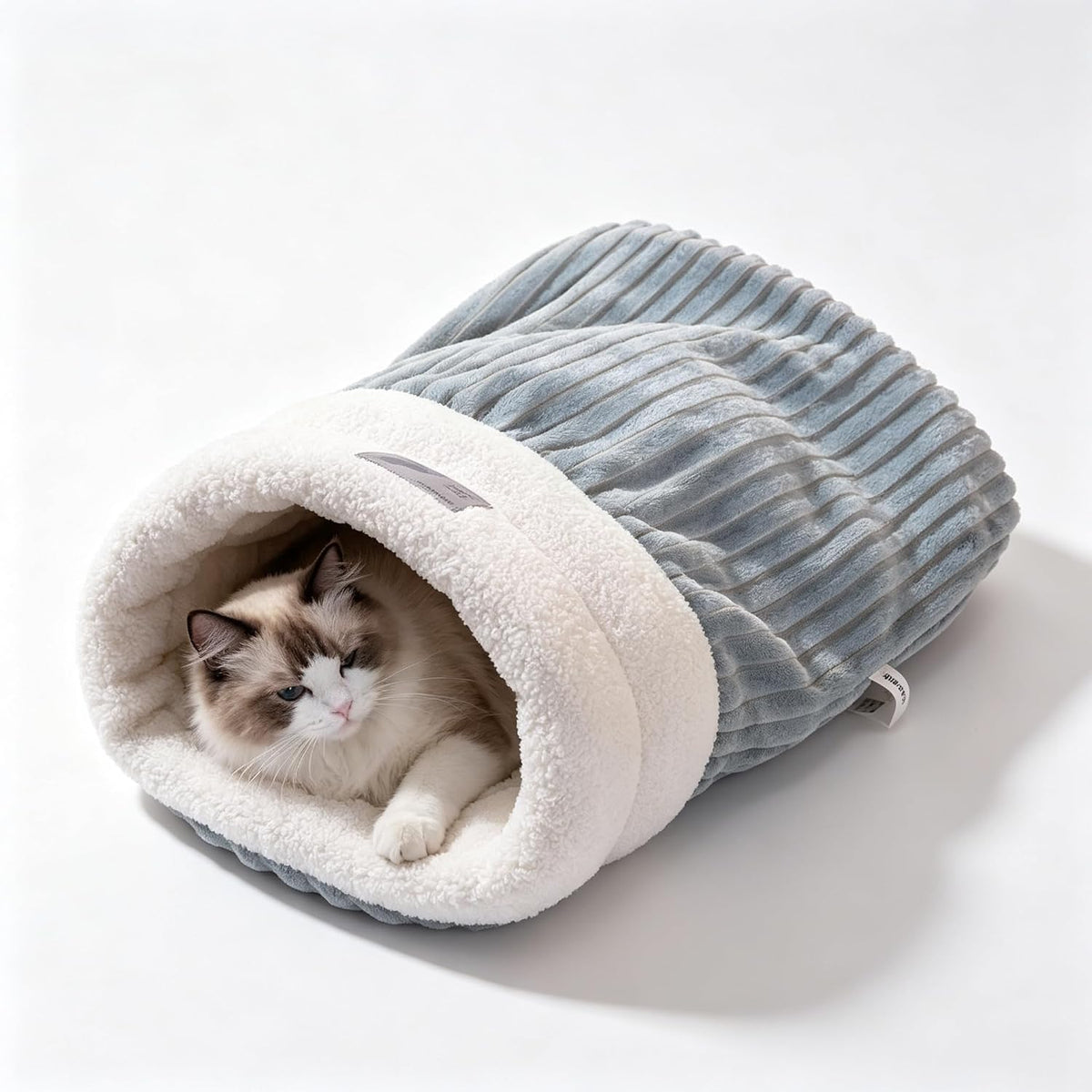 Cat Sleeping Bag Cave Bed, Soft Plush Enclosed Cat Nest, Warm Burrow Cat Bed for Indoor Cats, Anti Cold Semi Closed Pet 
