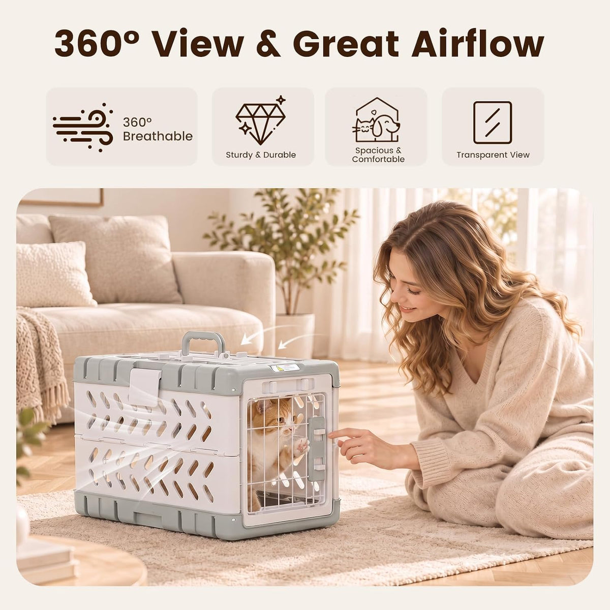 Collapsible Pet Crate for Small Dogs & Cat - 23" L Foldable Pet Carrier