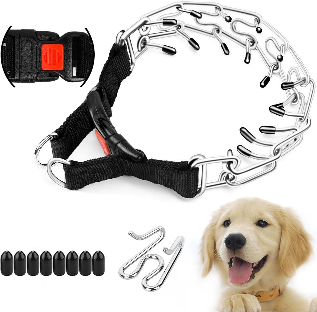 Supet Prong Collar for Dogs, Adjustable Dog Pinch No Pull Training Collar with Quick Release Buckle, Rubber Tips and Ext