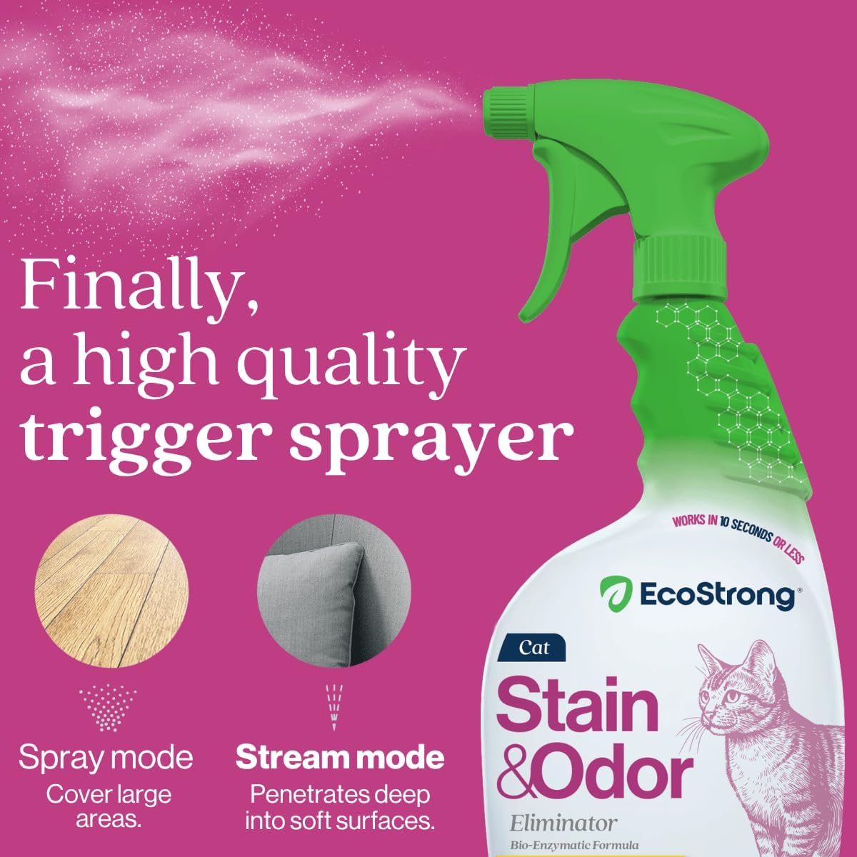Eco Strong Cat Stain And Odor Remover | Enzyme Urine Odor Neutralizer - Stain Remover for Carpet, Litter Boxes, Bedding,