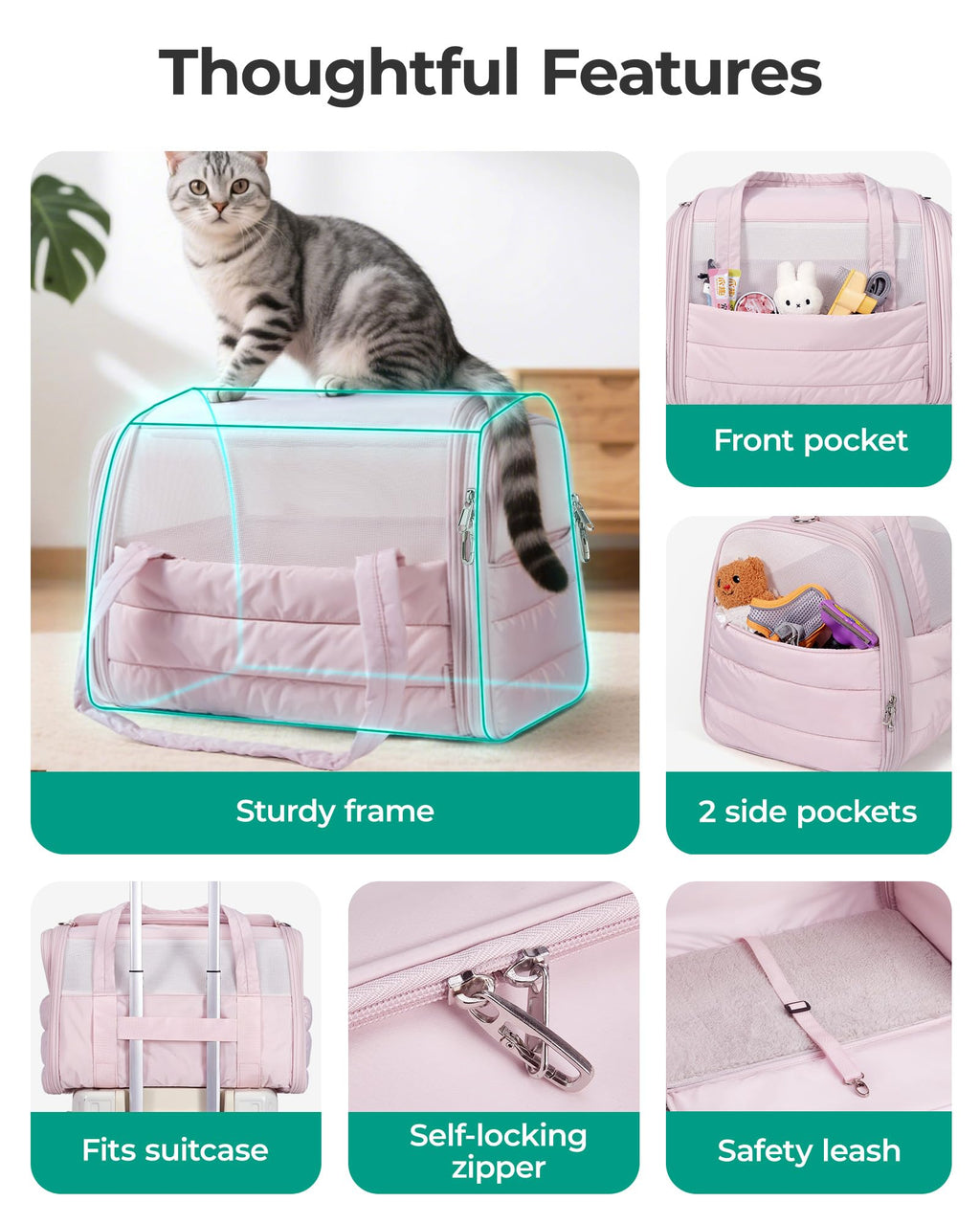 BAGSMART Cat Carrier Soft-Sided Puffy Quilted Collapsible Pet Travel Bag